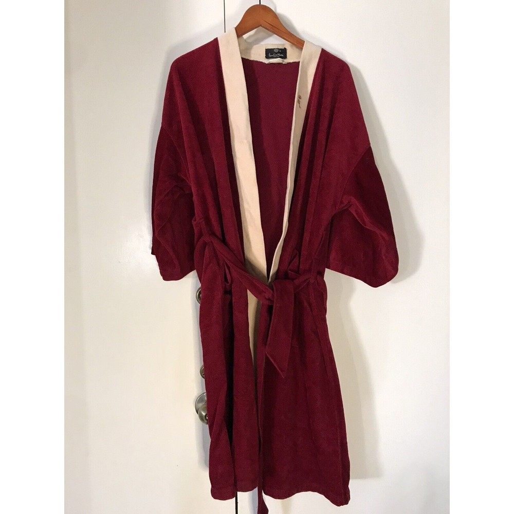 Vintage Countess Mara Bath Robe/Housecoat W Belt, Embroidered Logo, Barn Red OS